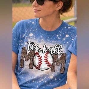 Tee Ball Mom Blue Graphic Bleached Tshirt Small-3X